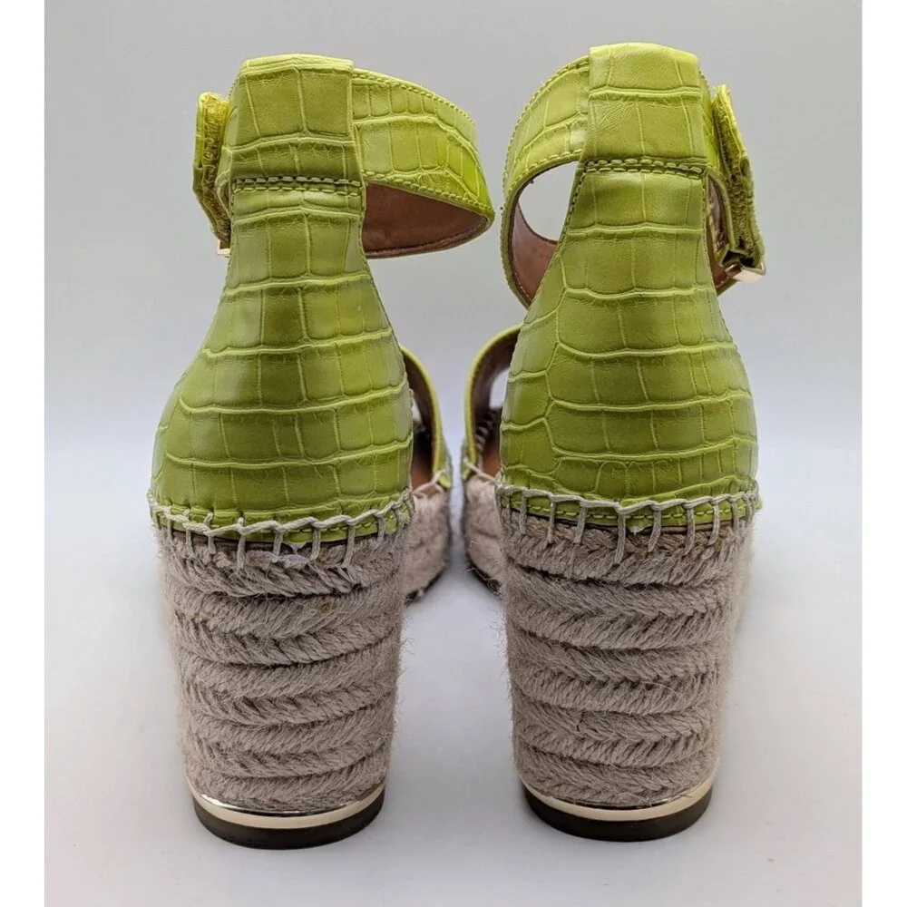 Franco Sarto Lime Green Croc-Embossed Espadrille Wedge Sandals